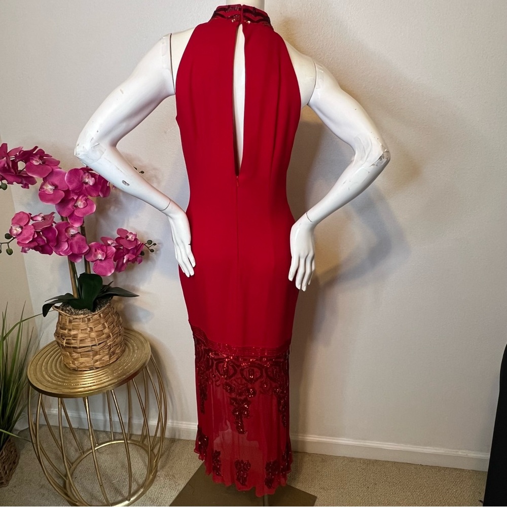 VTG Alyce Designs Red Sequin Roaring Midi Dress • Sz 8 Poly/ Silk - Picture 11 of 16